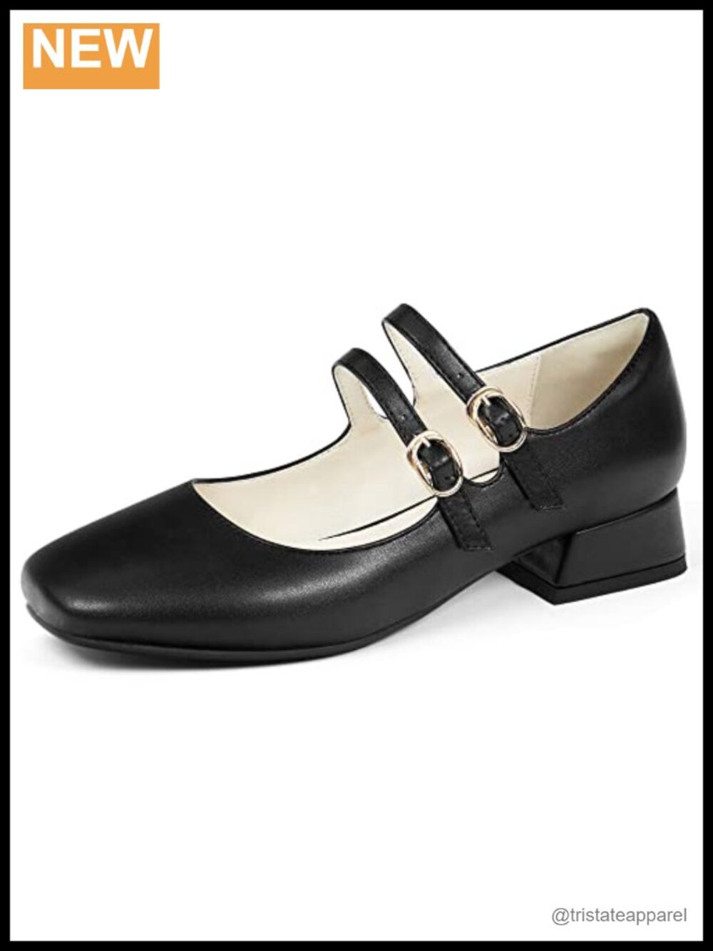 Mary Jane Square Closed Toe Double Ankle Strap Dressy Flats Chunky Block Low